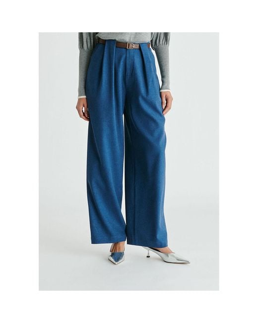 Paisie Blue Belted Wide Leg Trousers With Box Pleats