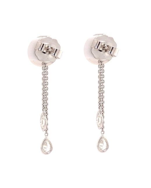 Artisan White Pearl Drop Chain Earrings With Diamond Accents