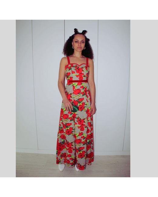 Couture to Your Door Red Rose Floral Maxi Garden Dress