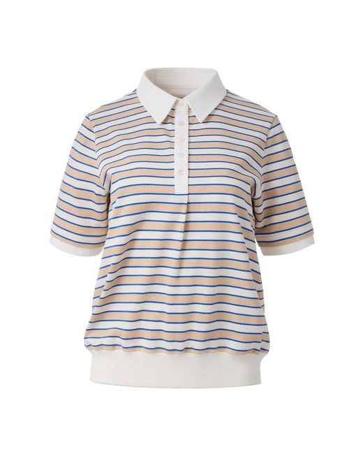 Elune Mode White Striped Blouson Top _ Sand Stripe