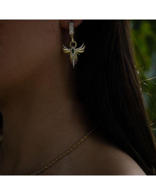Ebru Jewelry Metallic Emerald Phoenix Guardian Earrings