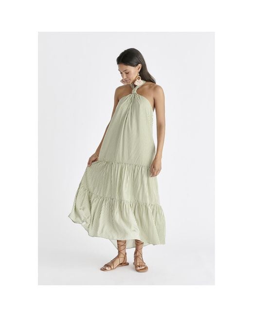 Paisie Metallic Tiered Halterneck Maxi Dress