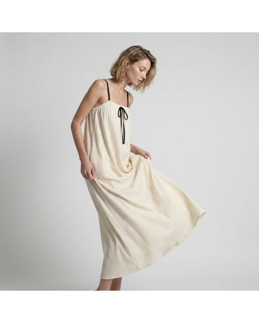 Modenaire Natural Neutrals Gathered Maxi Dress Draped Bodice
