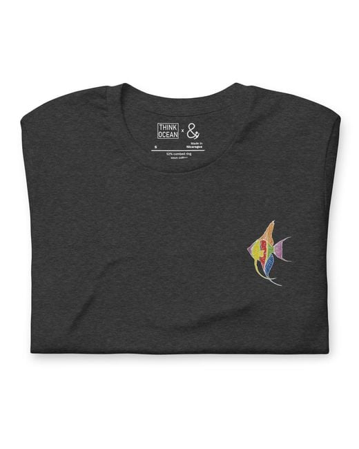 Anchor and Crew Black Heather Think Ocean Fish Fluorescence Cotton Embroidered T-Shirt
