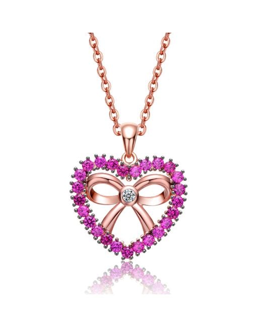 Genevive Jewelry Pink Rachel Glauber Rose Gold Plated Heart Shaped Pendant With Cubic Zirconia For Kids-girls
