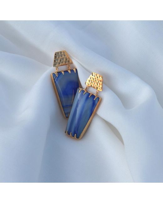 YAA YAA LONDON Blue Lavender Determination Gold Gemstone Earrings
