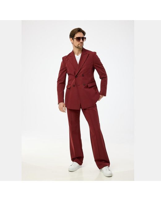DAVID WEJ Red Ashford Relaxed Double-Breasted Blazer – Burgundy for men