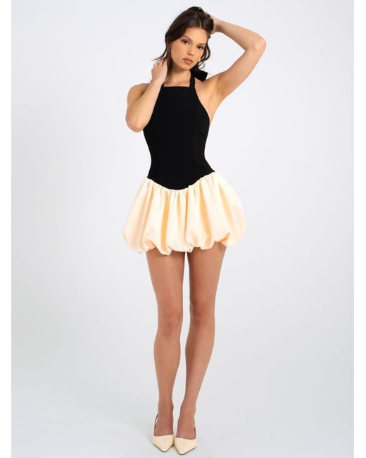 Miss Circle New York Black Yaira Backless Drop Waist Mini Bubble Dress