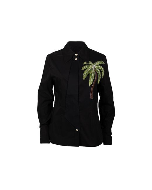 House of Laines London Black Laines Couture Tie Shirt With Embellished Palm Tree