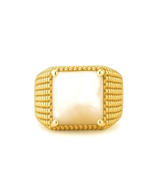 Unaloe Metallic Adjustable Square Ring-Plated With Mother Of Pearl for men
