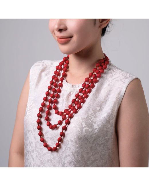 Silk and Bears Red Crimson Hand-Knotted Silk Bead Necklace – Triple Strand
