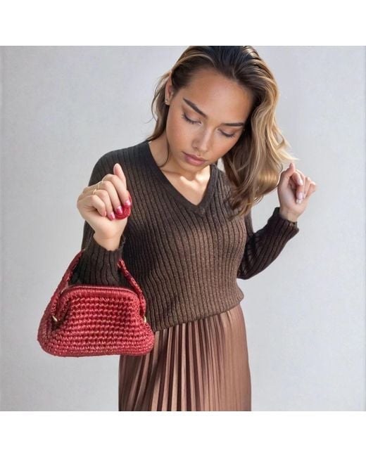 Sibylla Delphica Red Mini Metallic Crochet Clutch Bag