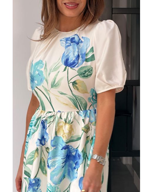 Girl In Mind Blue Janet Floral Midi Dress