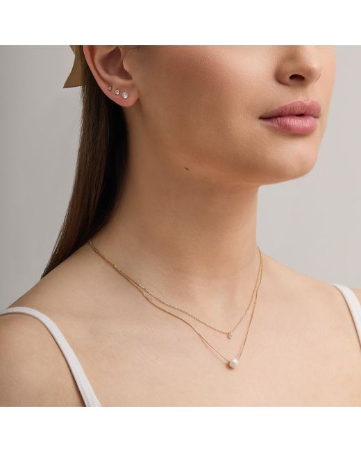Esterah Metallic Layered Necklace With Pearl & Cubic Zirconia