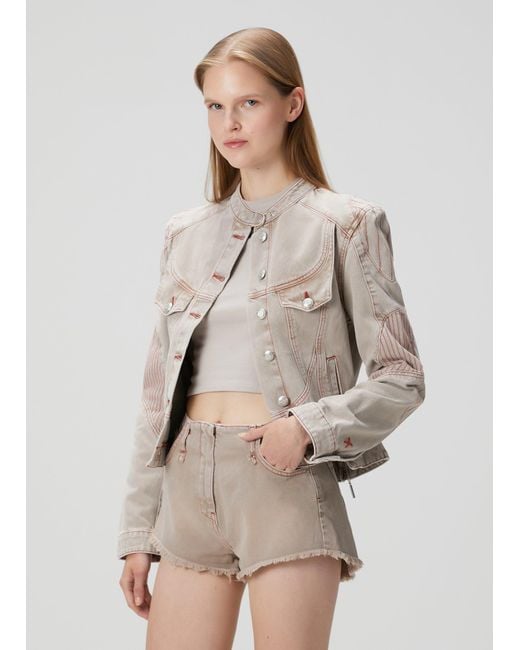 Pcfg Natural Neutrals Pure Cotton Faded Motorcycle Denim Jacket
