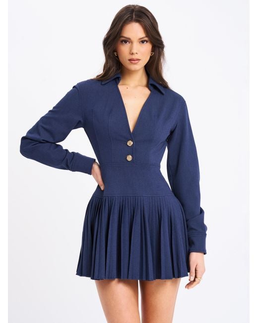 Miss Circle New York Blue Valarie Denim Style Pleated Mini Dress