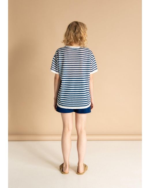 SALANIDA Blue Energia Ripped Linen T-Shirt
