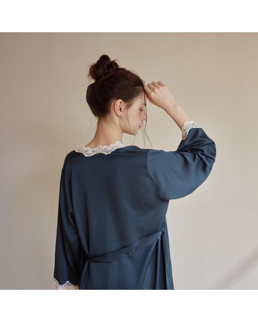 Luna Luz Blue Clara Silk-Satin Slip & Robe Set
