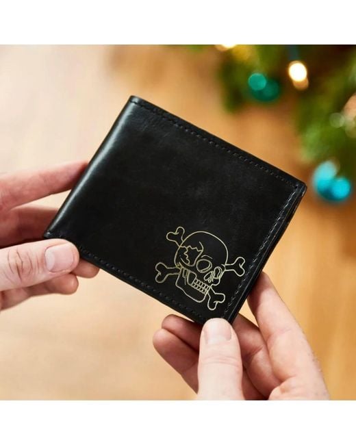 VIDA VIDA Black Skull Leather Card Wallet for men