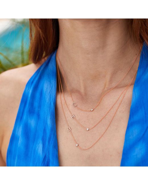 Maya Brenner Metallic Monogram Necklace With Diamond - Rose Gold - 16" |