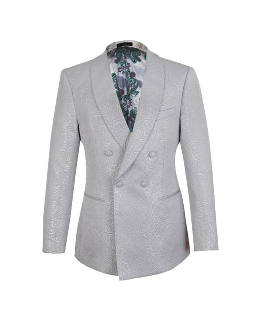 DAVID WEJ Gray Neutrals Kensington Double Breasted Shawl Lapel Jacquard Blazer for men