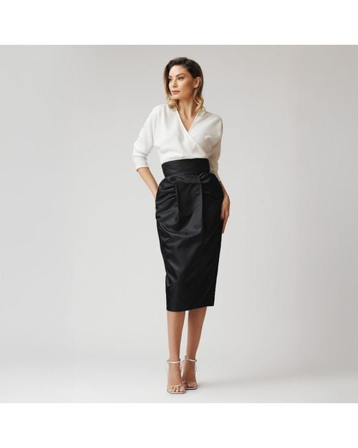 concept A trois Black Pleated Skirt With Pockets, Made Of Taffeta