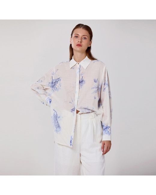 Smart and Joy Gray Long-Sleeve Blouse With Floral Print