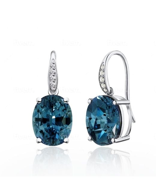Kai Fine Jewelry Blue Sterling Natural Oval London Topaz & Diamond Drop Earrings