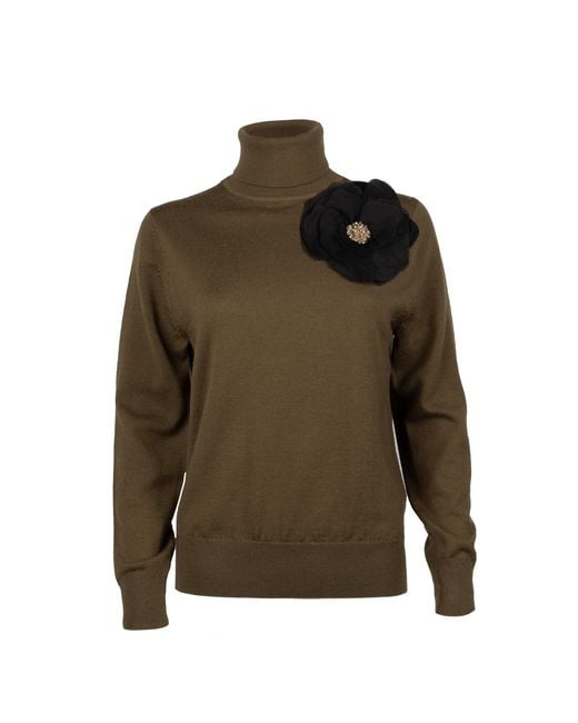 House of Laines London Green Laines Couture Embellished Corsage Knitted Roll Neck Jumper