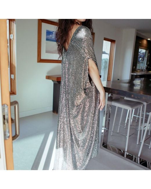 Jennafer Grace Gray Gunmetal Sequin Caftan Kaftan Dress