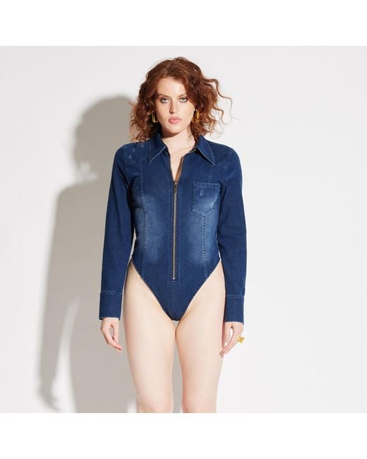 Circular Path Blue Denim Bodysuit