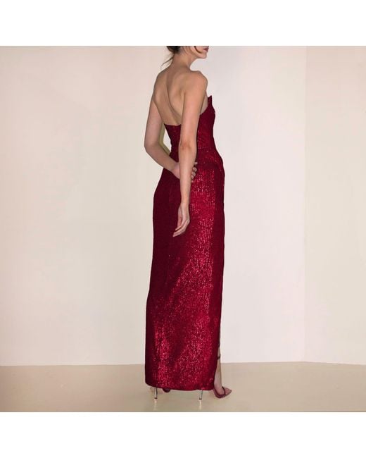 Angelika Jozefczyk Red Gaia Sequin Evening Gown Burgundy