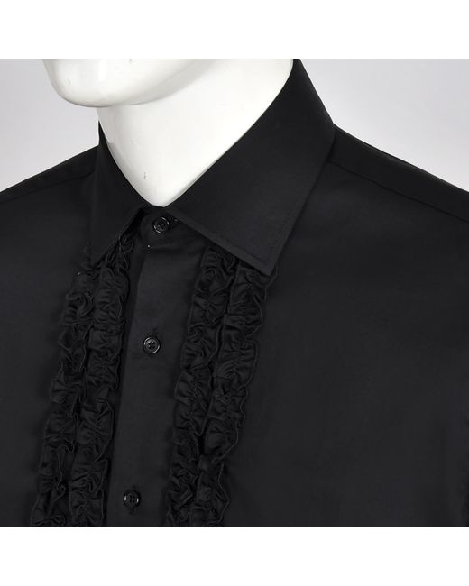 DAVID WEJ Black Classic Collar Ruffle Dress Shirt for men
