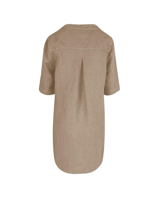Haris Cotton Natural Neutrals Linen Dress With Notched Neckline Beach Sand