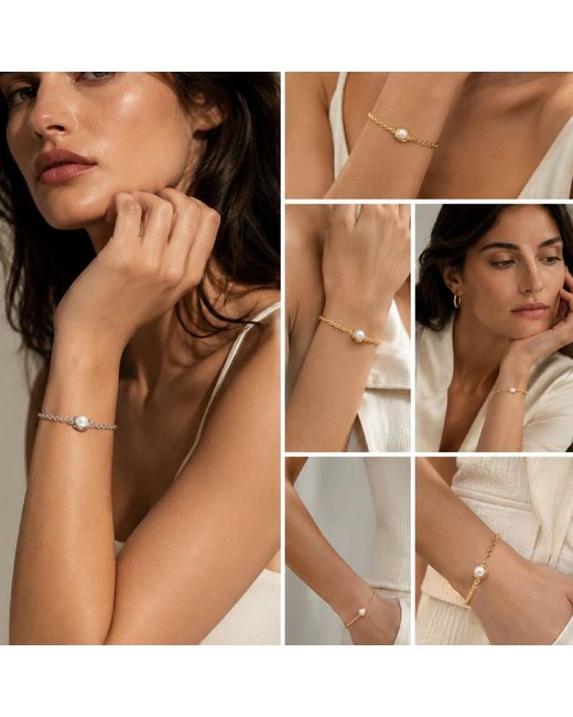 Unaloe Metallic Sterling Pearl Bracelet – Freshwater Pearl Chain Bracelet For