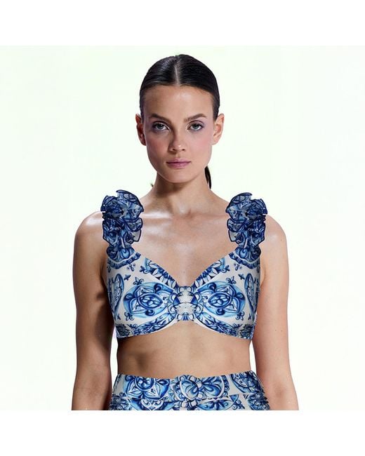 Nur Karaata Blue Lily Bleu Blanc Top