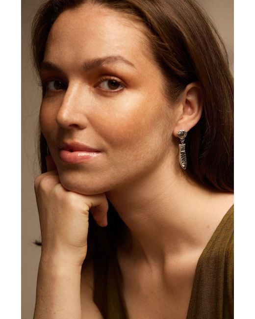Arianne Delaney White Shell & Anchovy Fish Pendant Drop Earrings Sterling