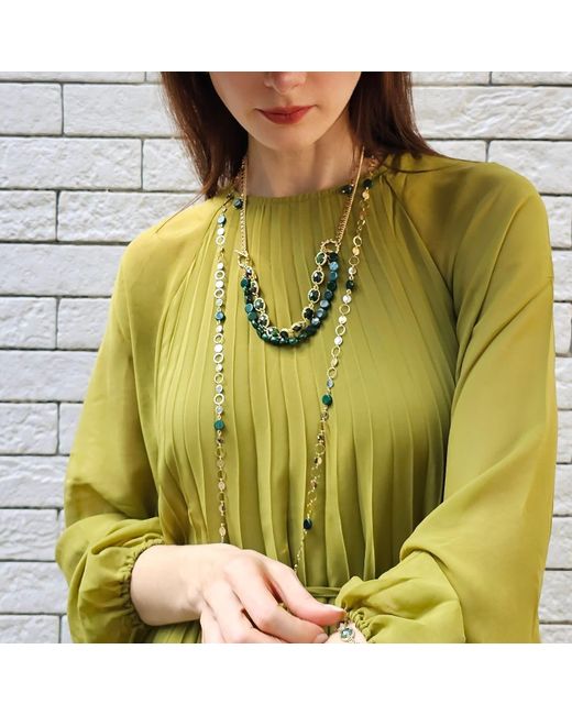 Farra Green Gemstone With Chain Versatile Necklace