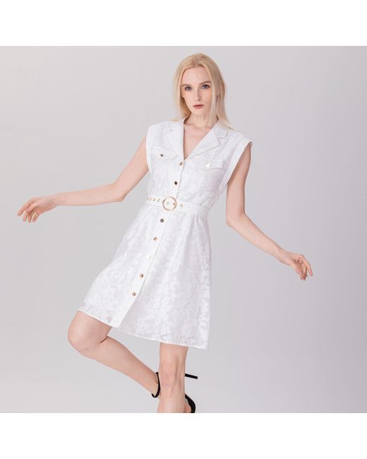Smart and Joy White Floral Organza Safari Style Dress