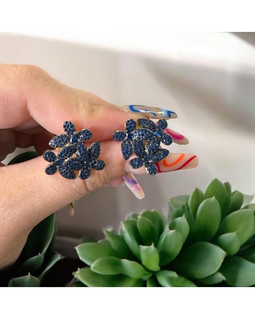 Latelita London Flowers Large Stud Earrings Sapphire Blue Gold