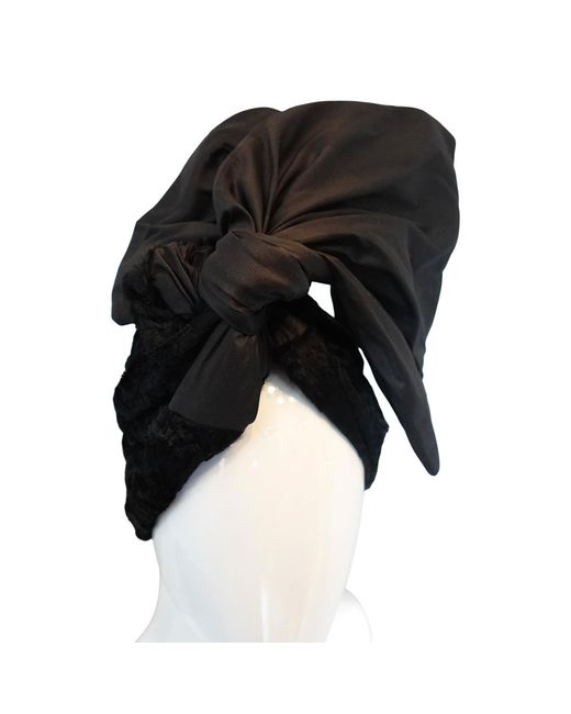 Romer Millinery Black Twisturban Turban Faux Fur & Silk Shantung