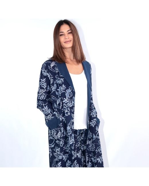Inara Blue Indian Cotton Rain Print Robe