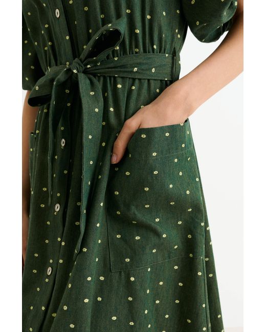 Louche Green Lola Flower Dot Print Balloon Sleeve Shirtdress
