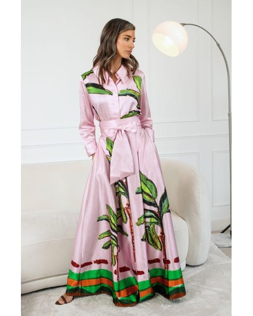 Jessica Russell Flint Pink Belted Maxi Shirt Dress