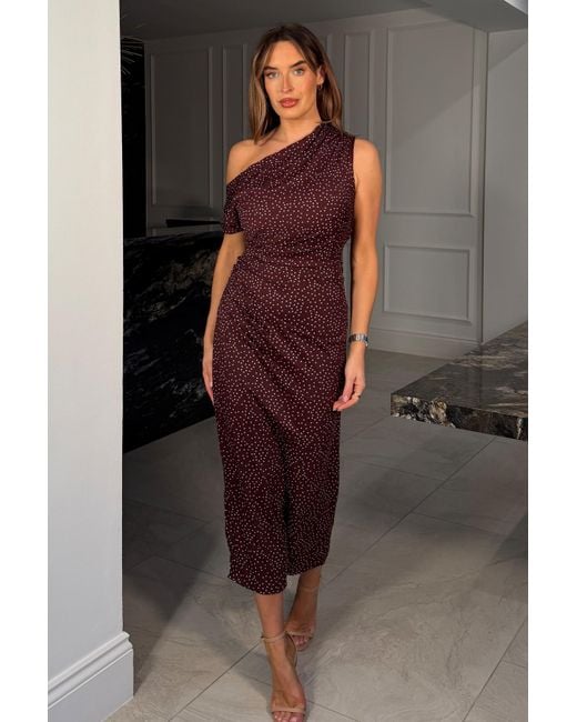 Girl In Mind Red Donna Asymmetric Neckline Midi Dress Spot