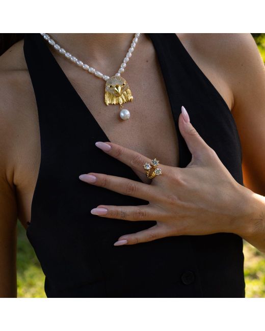 Ebru Jewelry Metallic Majestic Eagle Pearl Statement Necklace