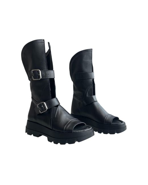 Adrenaline Fashion Blue Designer Summer Boots – Genuine Leather, Open Toe, Chunky Sole With Buckle Straps