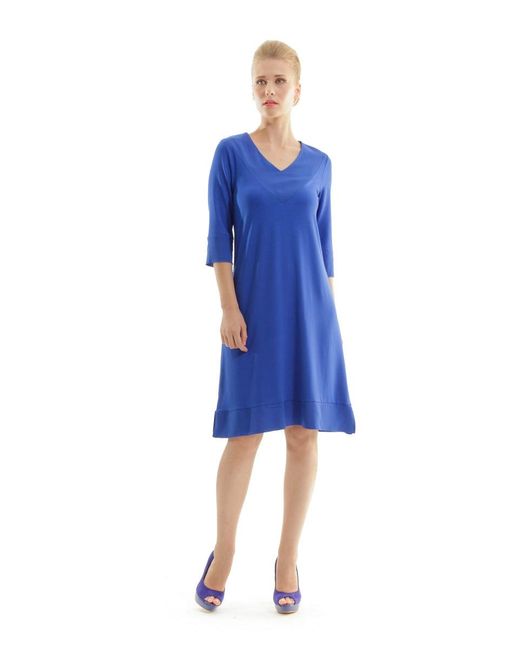 Conquista Blue A Line V Neck Dress
