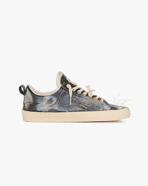Springa | Unique Vulcanized Sneakers Italian Handmade Blue Wavy Leather Embroidery Vintage Sneakers for men