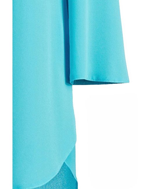 Conquista Blue Tunic With Bell Sleeves In Georgette Fabric Round Neck